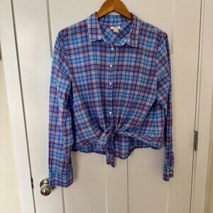 J. Crew plaid tie front button up shirt XL 100% Cotton